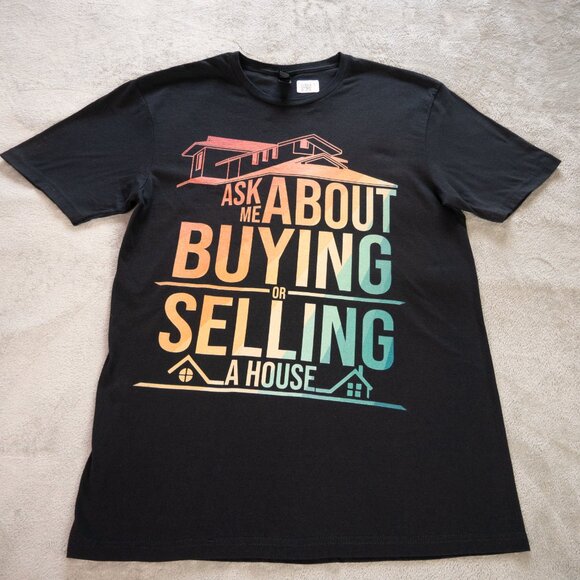 Real Estate Agent Art Graphic T-Shirt  Men Medium Black Double Print Casual Tee - Picture 5 of 12